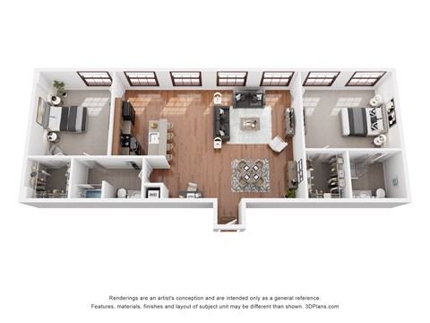 Floor plan for 2 beds, 2 baths, 1535 sqft